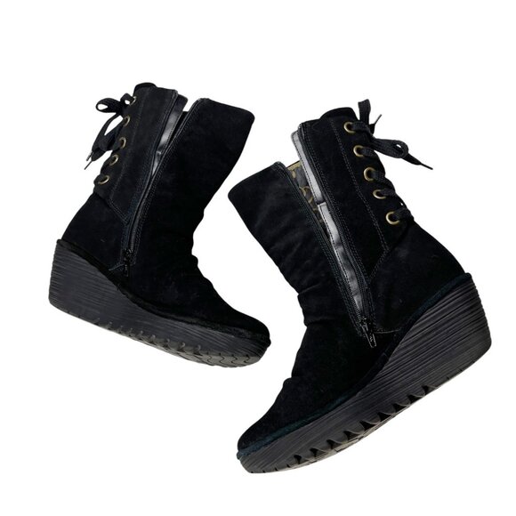 FLY London Yada Black Suede Mid-Calf Boot Size Euro 42 FLAW - Picture 4 of 15